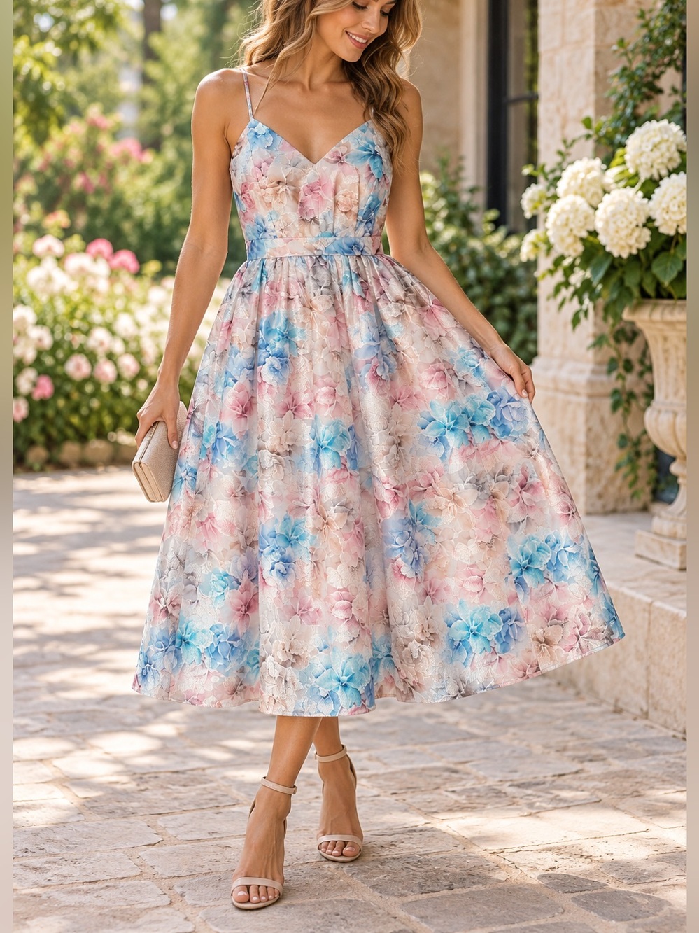 Lulus Floral Jacquard Midi Dress Wedding Guest Garden Party Prom Large NWT